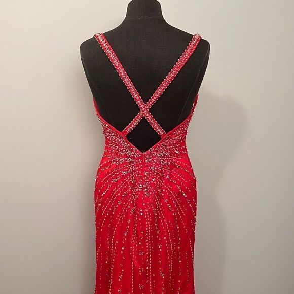 Alfred Angelo, Red Beaded Maxi Prom Dress - Picture 7 of 16